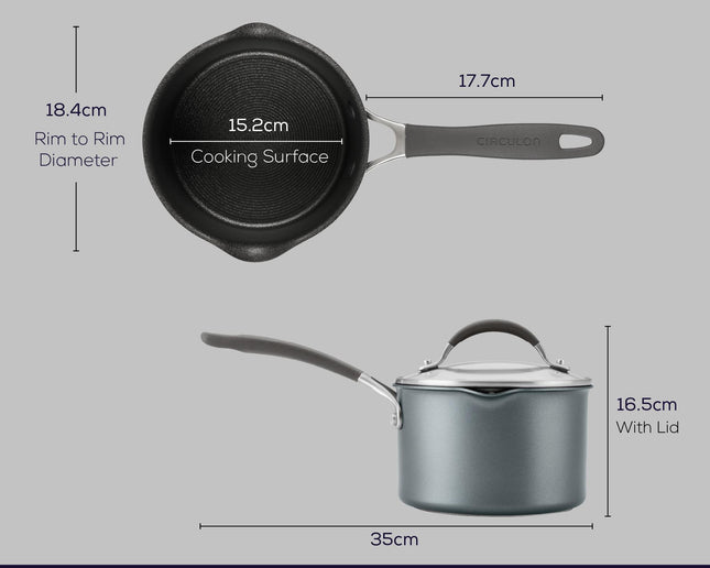 Circulon A1 ScratchDefense Extreme Non-stick Steelpan met Schenktuit & Deksel 16cm/1,8L